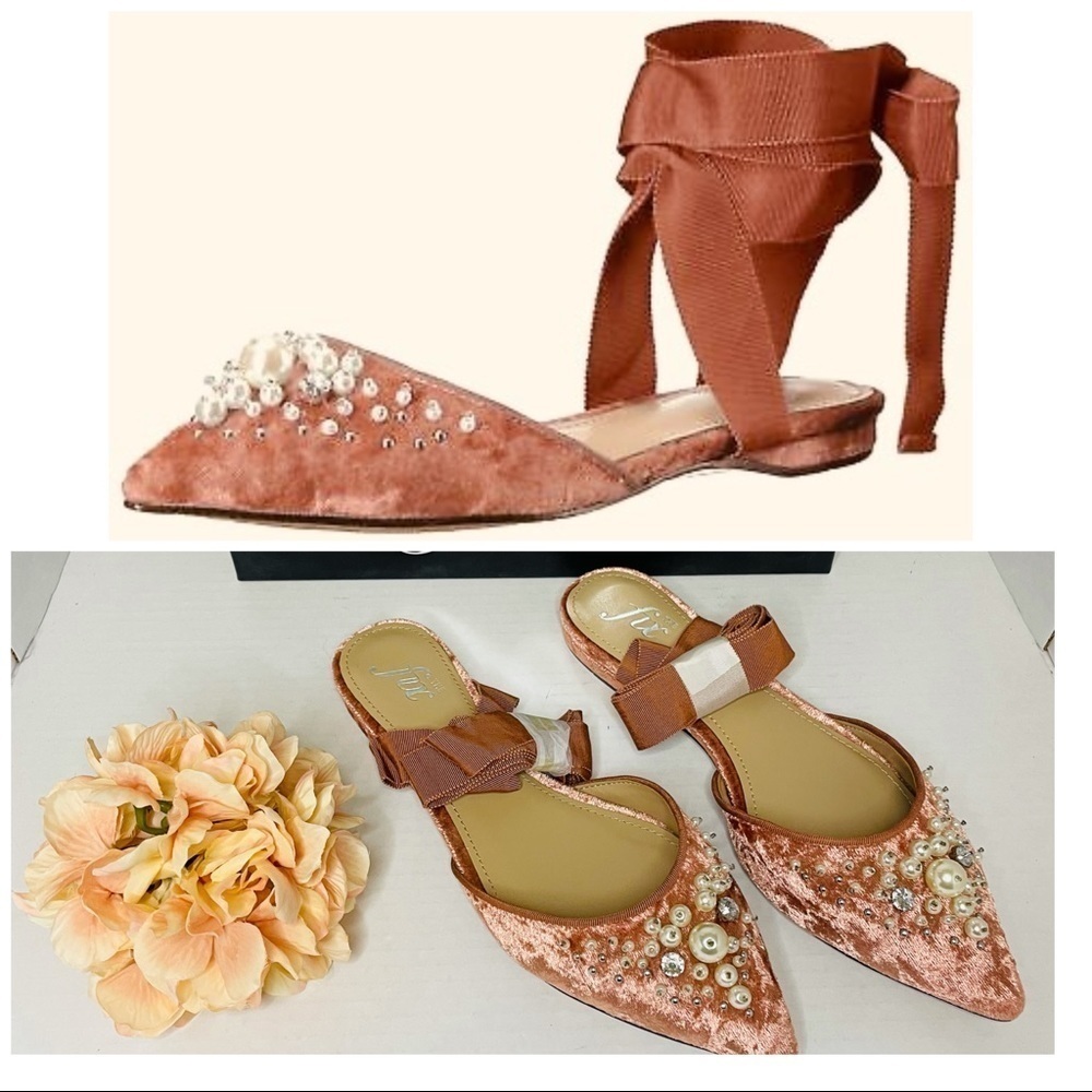 The Fix Women's Porter Pointed Toe Ankle Wrap Flat Slide Pearls Sorbet